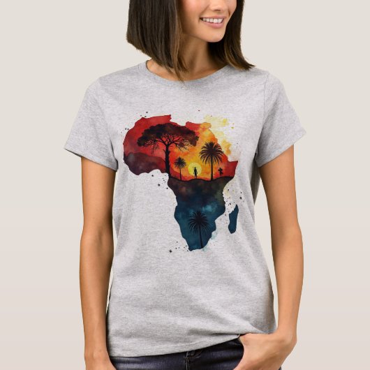 Watercolor Africa Sunset Silhouette Art Print T-shirt (Voorkant)