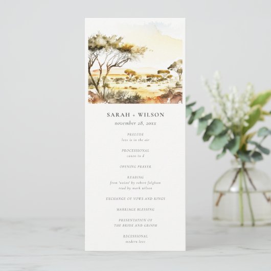 Watercolor Afrikaans Landschap Trouwprogramma Kaart (Staand voorkant)