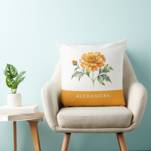 Watercolor Afrikaantje Bloem Gepersonaliseerde Naa Kussen