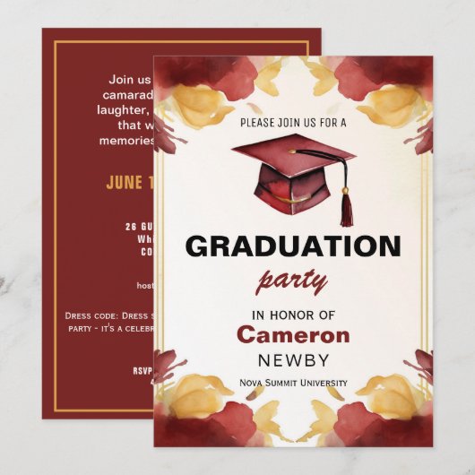 🎓Watercolor afstudeerfeest Mortarboard Kaart (Voorkant / Achterkant)