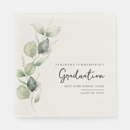 Watercolor Afstuderen 2026 Eucalyptus Papier Servet (Voorkant)