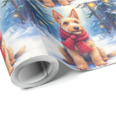 Watercolor Airedale Terrier Snowy Christmas Cadeaupapier (Rol Hoek)