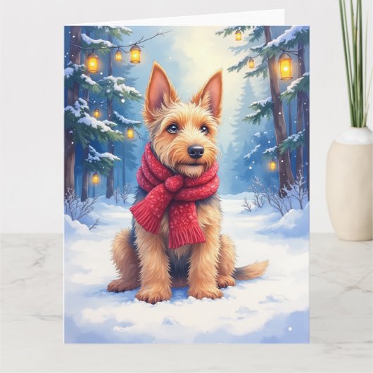 Watercolor Airedale Terrier Snowy Christmas Kaart (Voorkant)