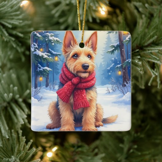 Watercolor Airedale Terrier Snowy Christmas Keramisch Ornament (Boom)