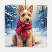 Watercolor Airedale Terrier Snowy Christmas Keramisch Ornament (Achterkant)