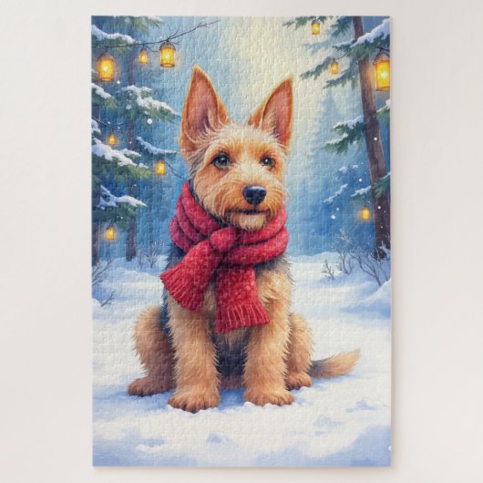 Watercolor Airedale Terrier Snowy Christmas Legpuzzel (Verticaal)