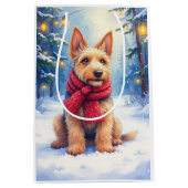 Watercolor Airedale Terrier Snowy Christmas Medium Cadeauzakje (Voorkant)