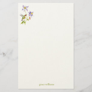 Watercolor Akelei met Kolibrie Gepersonaliseerd Briefpapier