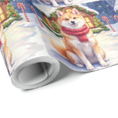 Watercolor Akita Gingerbread House Christmas  Cadeaupapier (Rol Hoek)