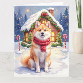 Watercolor Akita Gingerbread House Christmas  Kaart (Voorkant)