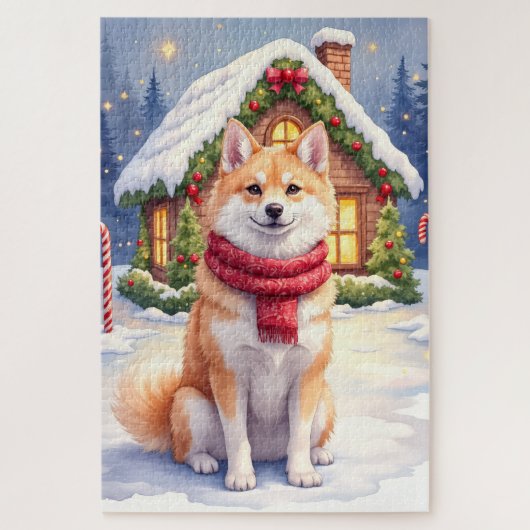 Watercolor Akita Gingerbread House Christmas  Legpuzzel (Verticaal)