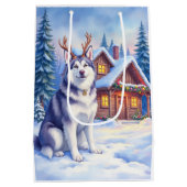 Watercolor Alaskan Malamute Reindeer Christmas Medium Cadeauzakje (Achterkant)