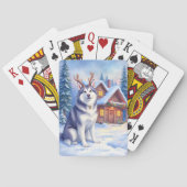 Watercolor Alaskan Malamute Reindeer Christmas Pokerkaarten (Achterkant)