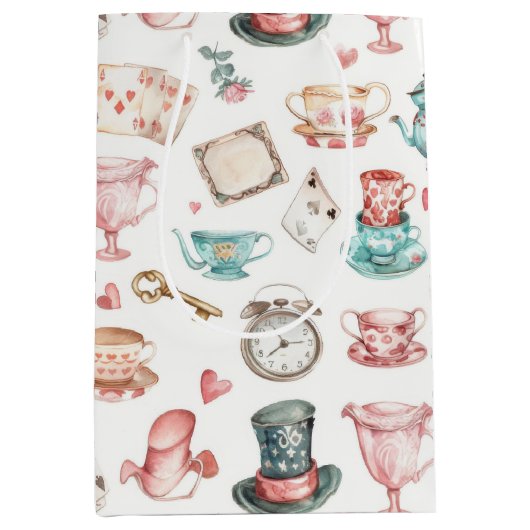 Watercolor Alice Pattern Medium Cadeauzakje (Voorkant)