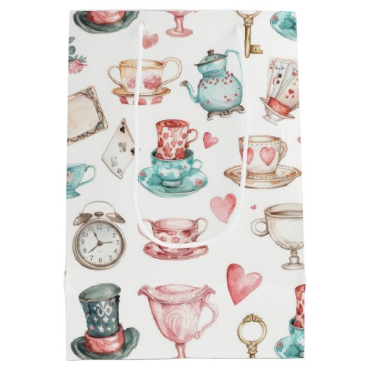 Watercolor Alice Pattern Medium Cadeauzakje (Achterkant)