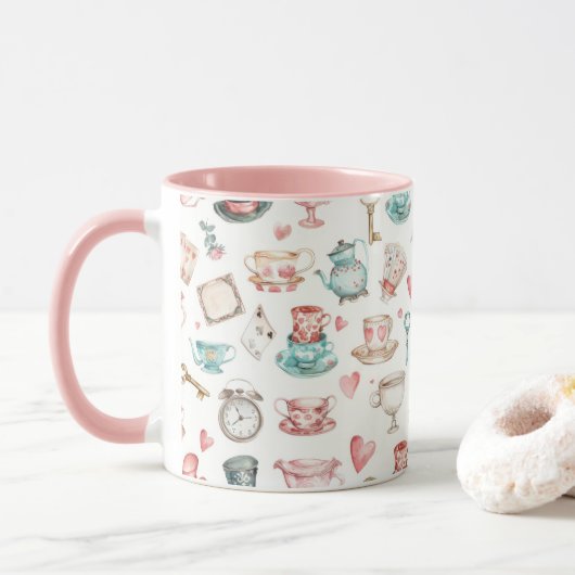Watercolor Alice Pattern Mok (Met donut)