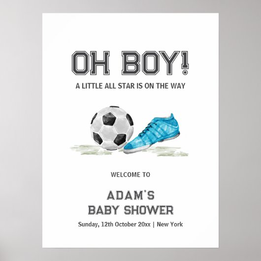 Watercolor All Star Soccer Baby Shower Welcome Poster (Voorkant)