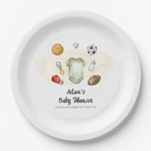 Watercolor All Star Sportsshirtje Baby Shower  Papieren Bordje