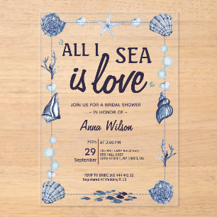 Watercolor Alles wat ik zie is liefde Blauwe Bruil Acryl Uitnodigingen