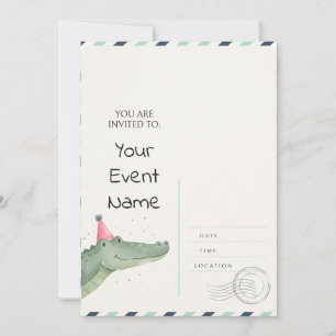 Watercolor Alligator Feesthoed Postkaart Uitnodigi Kaart