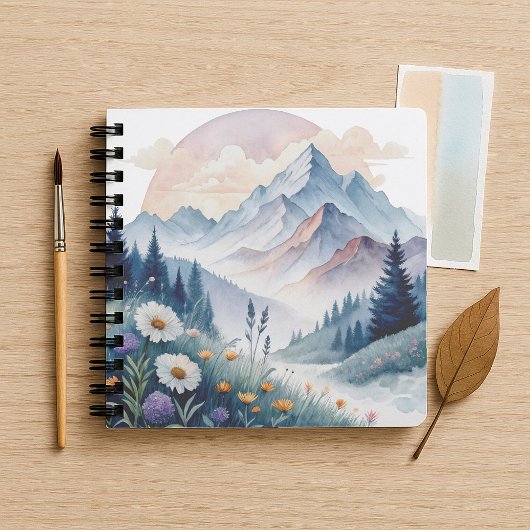 Watercolor Alpine Landscape with Wildflowers Notitieboek