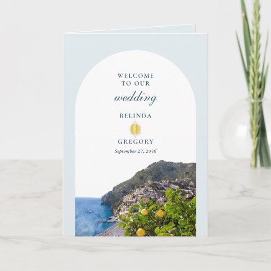 Watercolor Amalfi Coast Arch Italy Lemons Wedding Programma (Voorkant)