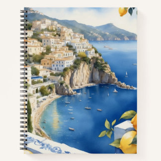 Watercolor Amalfi-kustlandschap met citroenboom Notitieboek