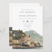 Watercolor Amalfi QR Code Italian Wedding Kaart (Voorkant / Achterkant)