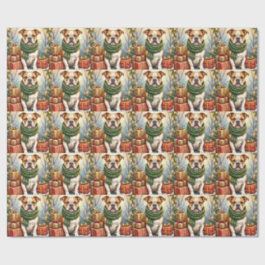 Watercolor American Bulldog Christmas Holiday Cadeaupapier (Vlak)