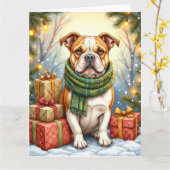 Watercolor American Bulldog Christmas Holiday Kaart (Gele Bloem)