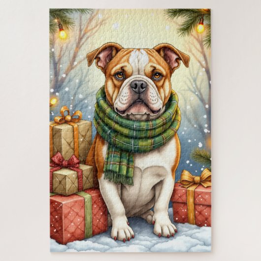 Watercolor American Bulldog Christmas Holiday Legpuzzel (Verticaal)