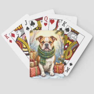 Watercolor American Bulldog Kerstvakantie Pokerkaarten