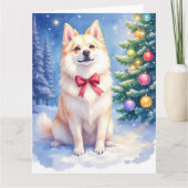 Watercolor American Eskimo Dog Sparkling Christmas Kaart (Voorkant)
