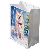 Watercolor American Eskimo Dog Sparkling Christmas Medium Cadeauzakje (Achterkant Gekanteld)