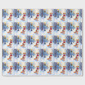 Watercolor American Foxhound Snowy Lamppost Cadeaupapier (Vlak)