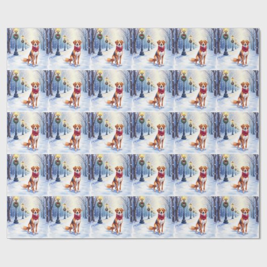 Watercolor American Foxhound Snowy Lamppost Cadeaupapier (Vlak)