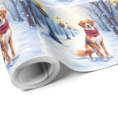 Watercolor American Foxhound Snowy Lamppost Cadeaupapier (Rol Hoek)