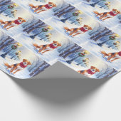 Watercolor American Foxhound Snowy Lamppost Cadeaupapier (Hoek)