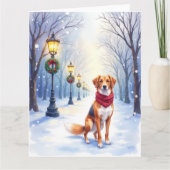 Watercolor American Foxhound Snowy Lamppost Kaart (Voorkant)