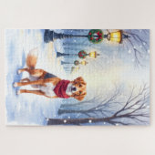 Watercolor American Foxhound Snowy Lamppost Legpuzzel (Horizontaal)