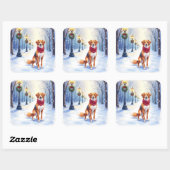 Watercolor American Foxhound Snowy Lamppost Vierkante Sticker (Vel)