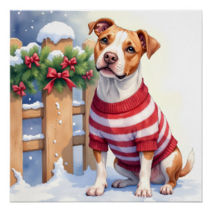 Watercolor American Pit Bull Terrier Festief Perfect Poster