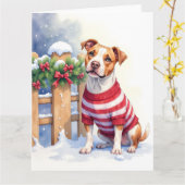 Watercolor American Pit Bull Terrier Festive Kaart (Gele Bloem)