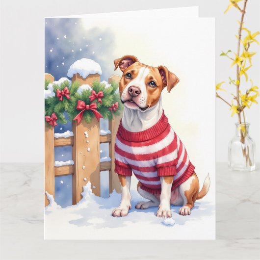 Watercolor American Pit Bull Terrier Festive Kaart (Gele Bloem)