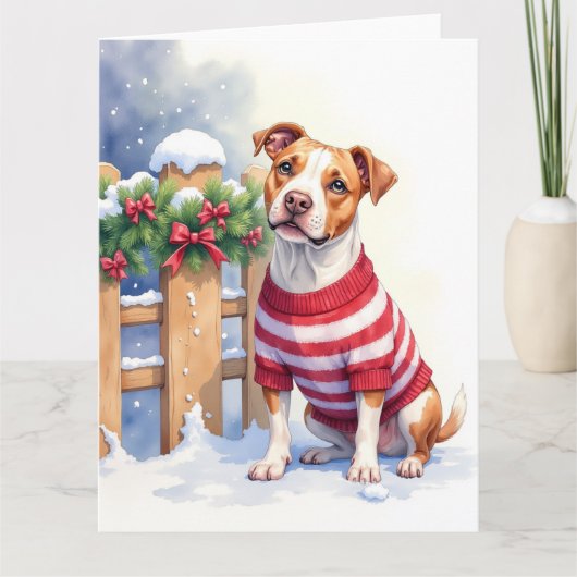 Watercolor American Pit Bull Terrier Festive Kaart (Voorkant)