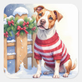 Watercolor American Pit Bull Terrier Festive Vierkante Sticker (Voorkant)