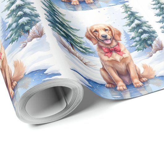 Watercolor American Water Spaniel Frozen Pond Cadeaupapier (Rol Hoek)