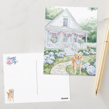 Watercolor Americana Landelijk Huisje Gelukkig 4 j