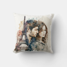 Watercolor Amour in Parijs Kussen