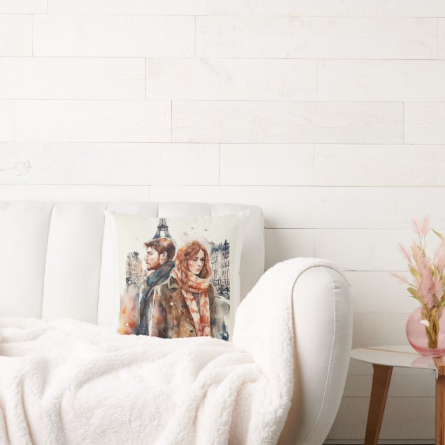 Watercolor Amour in Parijs Kussensloop Kussen (Bank)